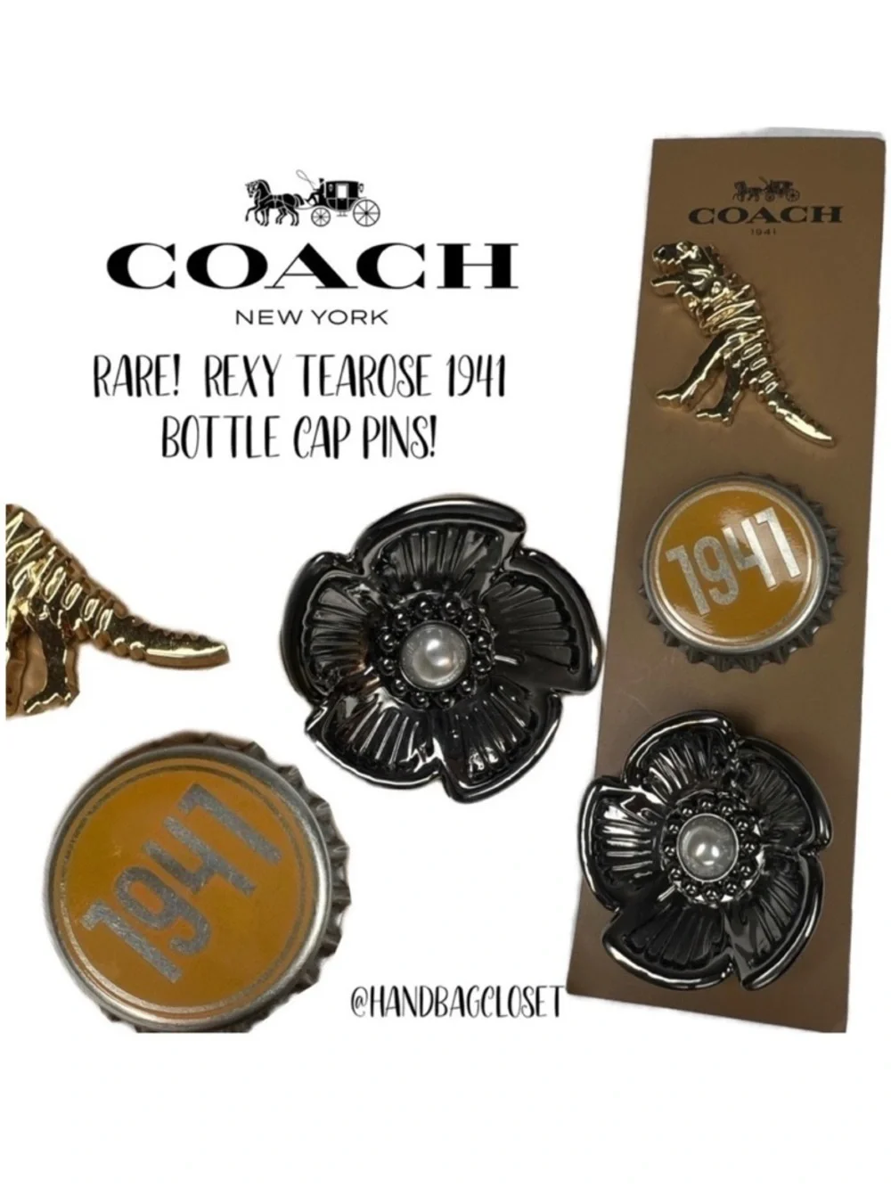 Coach Tearose Pearl Rexy Bottlecap Collectible Pins